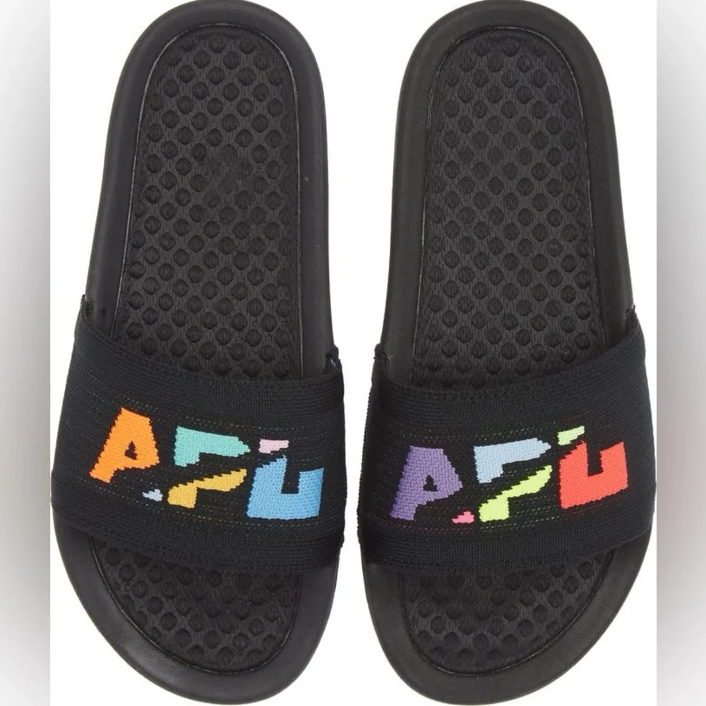 APL TechLoom Knit Sport Slides Black Multicolor Big Logo comfy Sandals NIB 6 - Picture 3 of 11